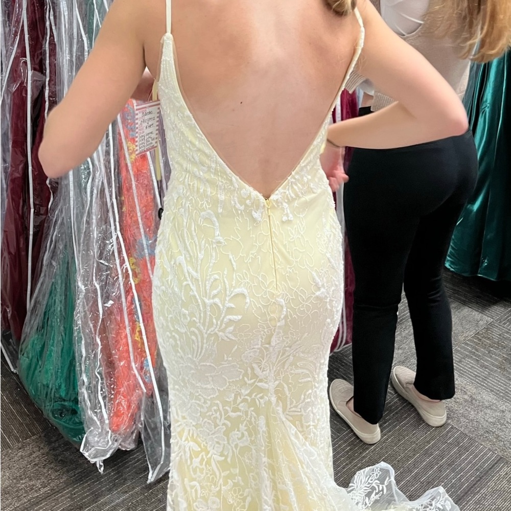 Pale yellow beaded prom dress - Picture 2 of 3